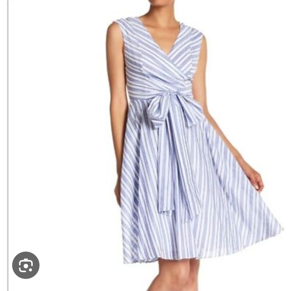 Calvin Klein Blue and White Striped Midi Dress Fit And Flare